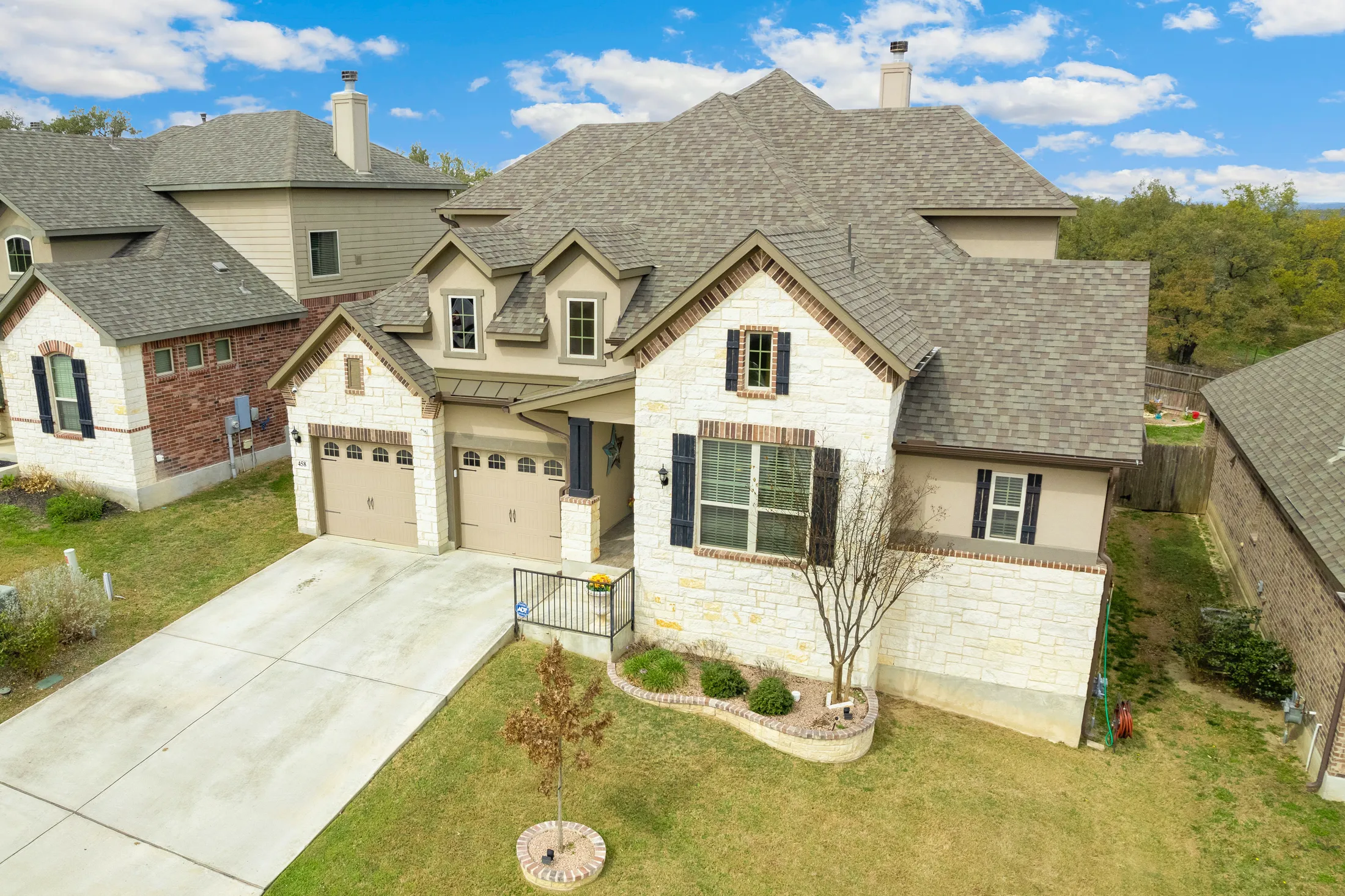 Drone photo of a stone home in San Antonio